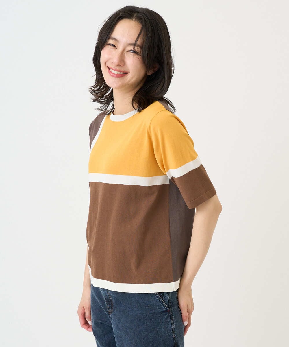 PHFGD13250 GEORGES RECH(小さいサイズ)(メゾン ドゥ サンク) カラーブロックインターシャニット オレンジ