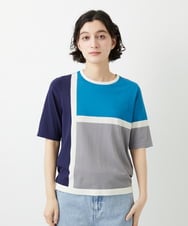 PHFGD13250 GEORGES RECH(小さいサイズ)(メゾン ドゥ サンク) カラーブロックインターシャニット ブルー