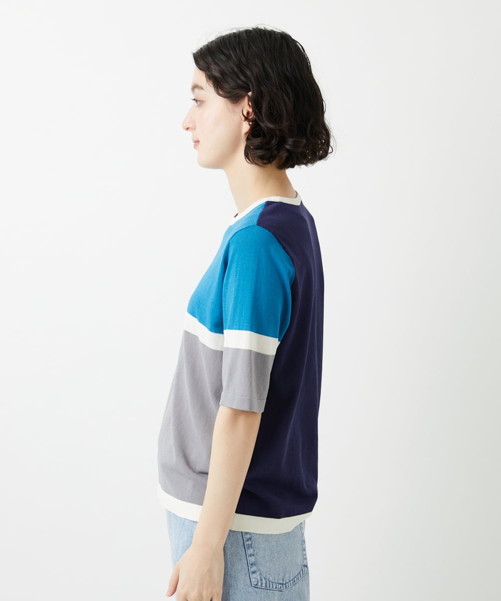 PHFGD13250 GEORGES RECH(小さいサイズ)(メゾン ドゥ サンク) カラーブロックインターシャニット ブルー