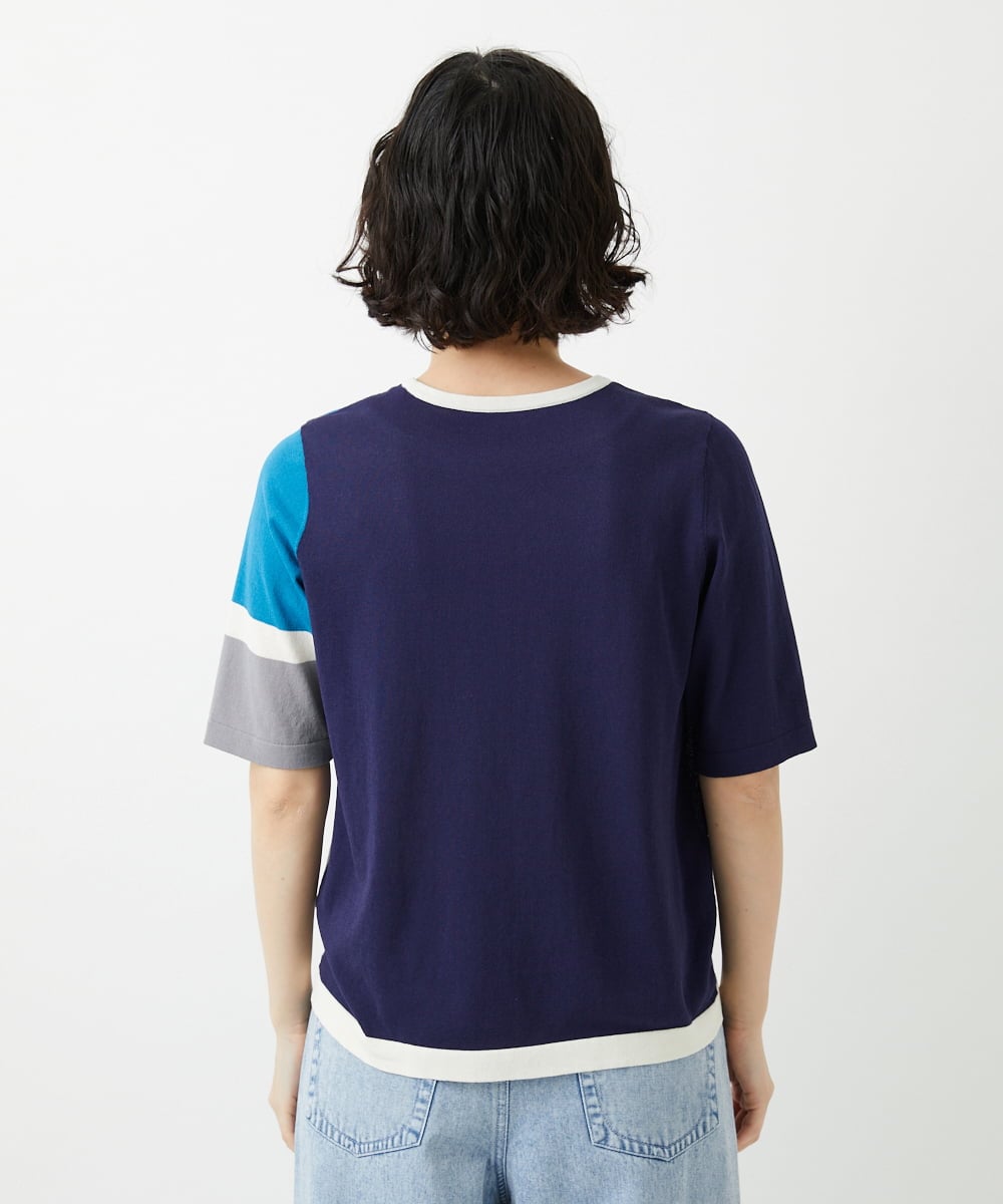 PHFGD13250 GEORGES RECH(小さいサイズ)(メゾン ドゥ サンク) カラーブロックインターシャニット ブルー