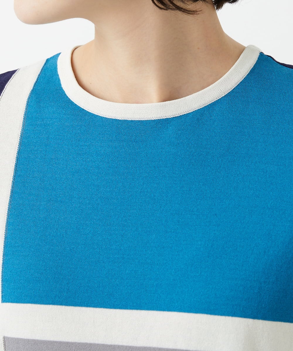 PHFGD13250 GEORGES RECH(小さいサイズ)(メゾン ドゥ サンク) カラーブロックインターシャニット ブルー