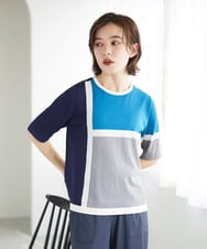 PHFGD13250 GEORGES RECH(小さいサイズ)(メゾン ドゥ サンク) カラーブロックインターシャニット ブルー