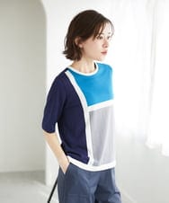 PHFGD13250 GEORGES RECH(小さいサイズ)(メゾン ドゥ サンク) カラーブロックインターシャニット ブルー