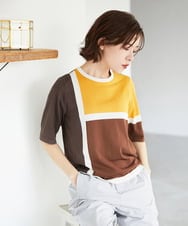 PHFGD13250 GEORGES RECH(小さいサイズ)(メゾン ドゥ サンク) カラーブロックインターシャニット ブルー