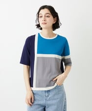 PHFGD13250 GEORGES RECH(小さいサイズ)(メゾン ドゥ サンク) カラーブロックインターシャニット ブルー