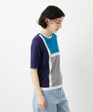 PHFGD13250 GEORGES RECH(小さいサイズ)(メゾン ドゥ サンク) カラーブロックインターシャニット ブルー