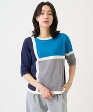 PHFGD13250 GEORGES RECH(小さいサイズ)(メゾン ドゥ サンク) カラーブロックインターシャニット ブルー