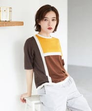 PHFGD13250 GEORGES RECH(小さいサイズ)(メゾン ドゥ サンク) カラーブロックインターシャニット ブルー