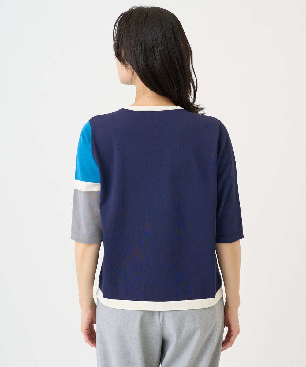 PHFGD13250 GEORGES RECH(小さいサイズ)(メゾン ドゥ サンク) カラーブロックインターシャニット ブルー