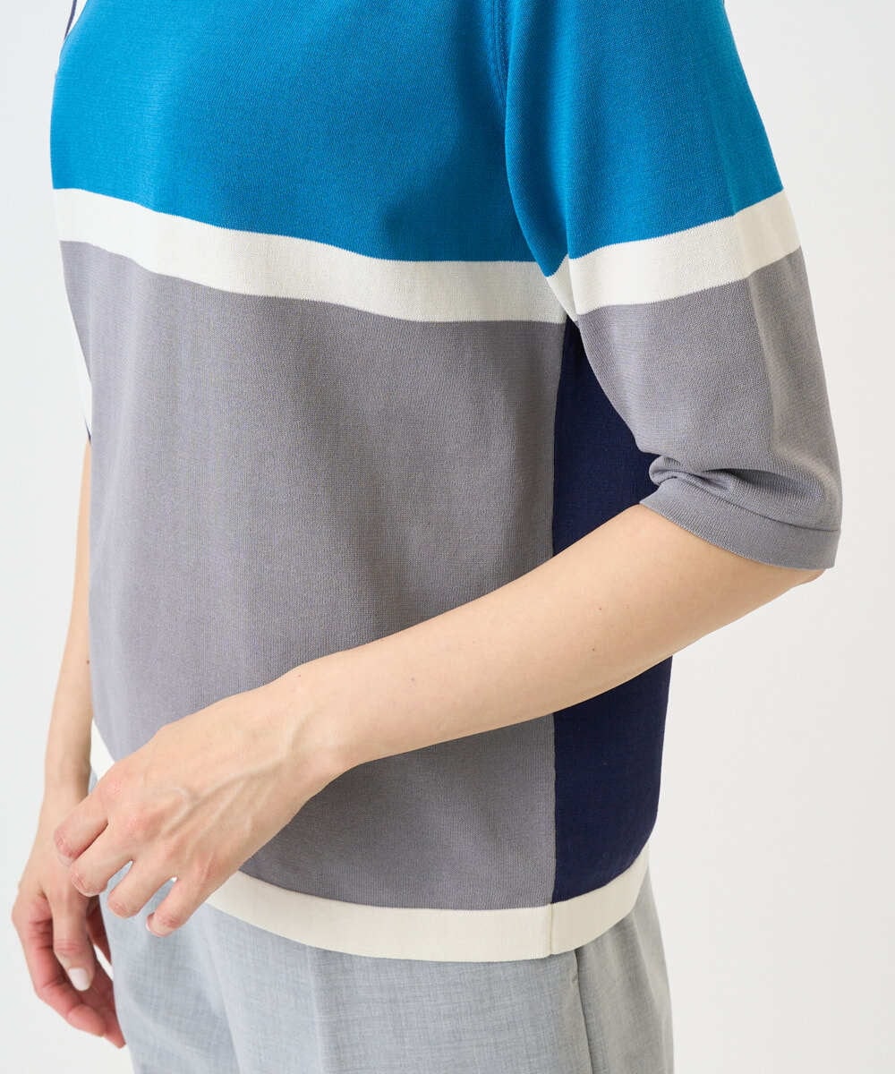 PHFGD13250 GEORGES RECH(小さいサイズ)(メゾン ドゥ サンク) カラーブロックインターシャニット ブルー