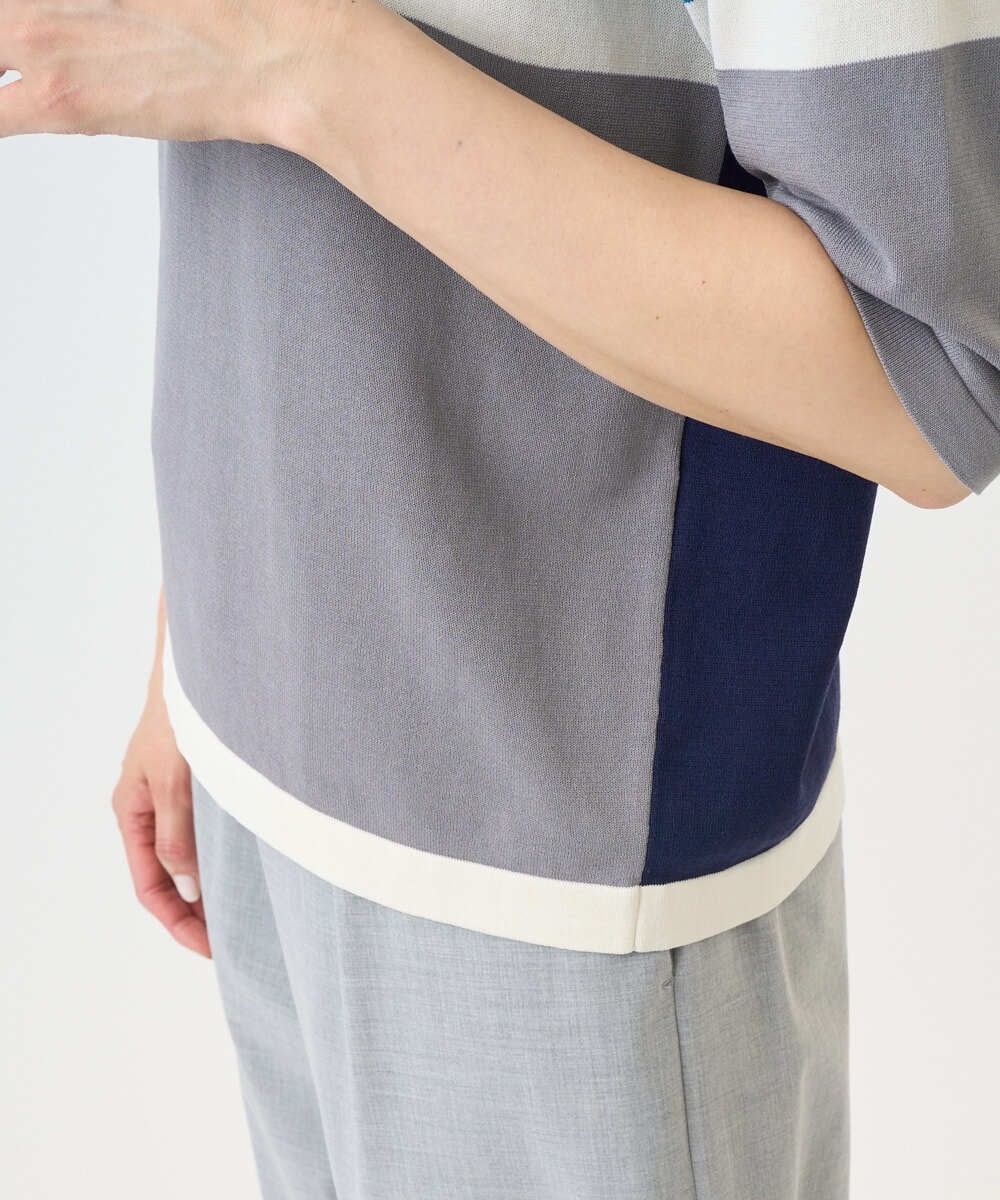 PHFGD13250 GEORGES RECH(小さいサイズ)(メゾン ドゥ サンク) カラーブロックインターシャニット ブルー