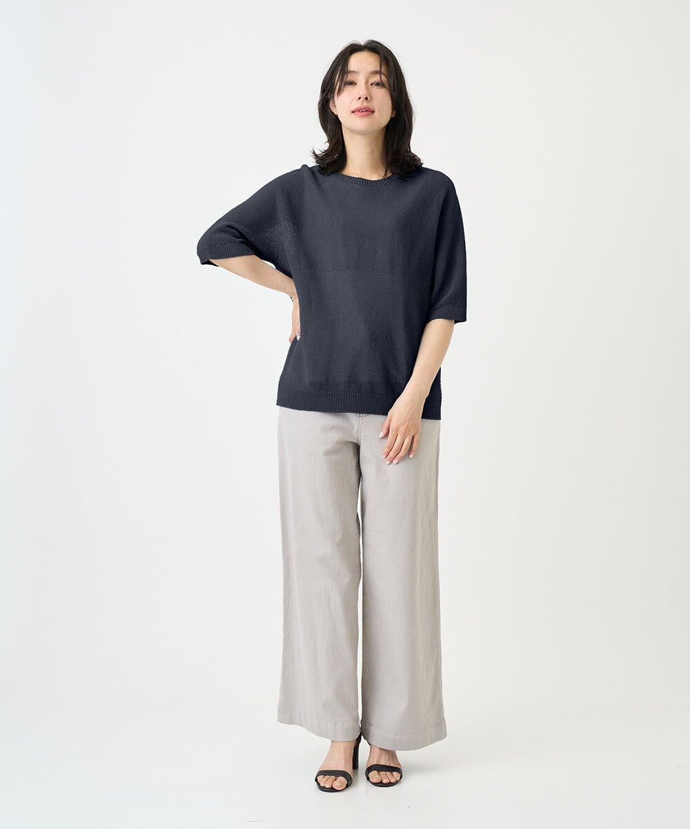 PHFGD15230 GEORGES RECH(小さいサイズ)(メゾン ドゥ サンク)  [日本製]ホールガーメントストレッチ5分袖ニット ブルー