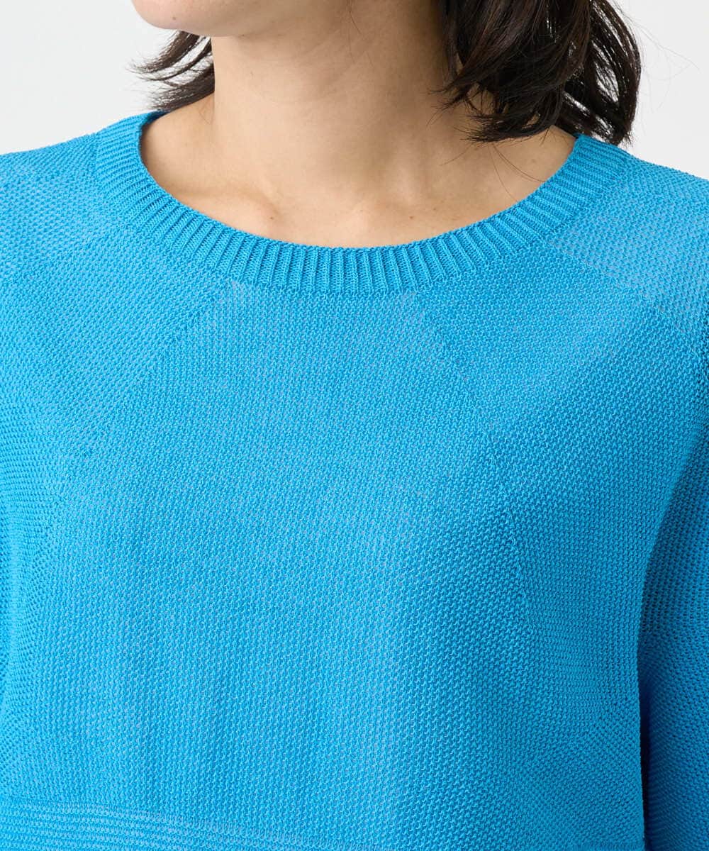 PHFGD15230 GEORGES RECH(小さいサイズ)(メゾン ドゥ サンク)  [日本製]ホールガーメントストレッチ5分袖ニット ブルー