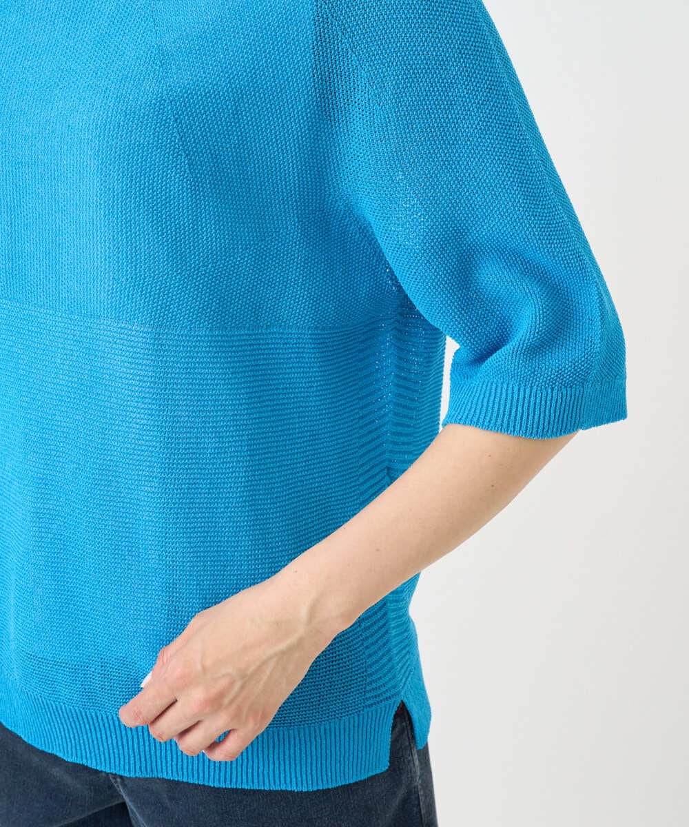 PHFGD15230 GEORGES RECH(小さいサイズ)(メゾン ドゥ サンク)  [日本製]ホールガーメントストレッチ5分袖ニット ブルー