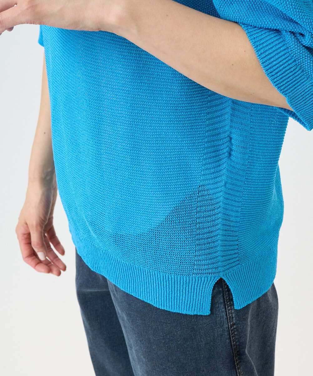 PHFGD15230 GEORGES RECH(小さいサイズ)(メゾン ドゥ サンク)  [日本製]ホールガーメントストレッチ5分袖ニット ブルー