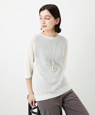 PHFGD15230 GEORGES RECH(小さいサイズ)(メゾン ドゥ サンク)  [日本製]ホールガーメントストレッチ5分袖ニット ホワイト