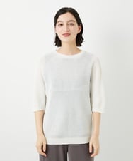 PHFGD15230 GEORGES RECH(小さいサイズ)(メゾン ドゥ サンク)  [日本製]ホールガーメントストレッチ5分袖ニット ホワイト