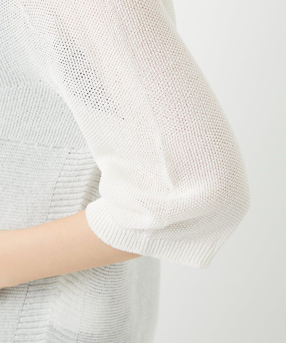 PHFGD15230 GEORGES RECH(小さいサイズ)(メゾン ドゥ サンク)  [日本製]ホールガーメントストレッチ5分袖ニット ホワイト