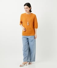 PHFGD15230 GEORGES RECH(小さいサイズ)(メゾン ドゥ サンク)  [日本製]ホールガーメントストレッチ5分袖ニット ホワイト