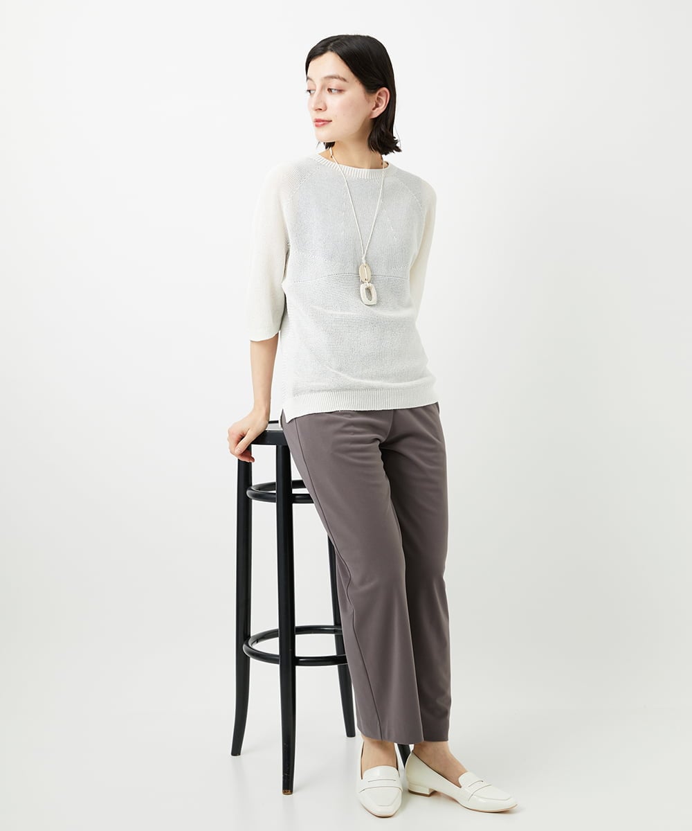 PHFGD15230 GEORGES RECH(小さいサイズ)(メゾン ドゥ サンク)  [日本製]ホールガーメントストレッチ5分袖ニット ホワイト