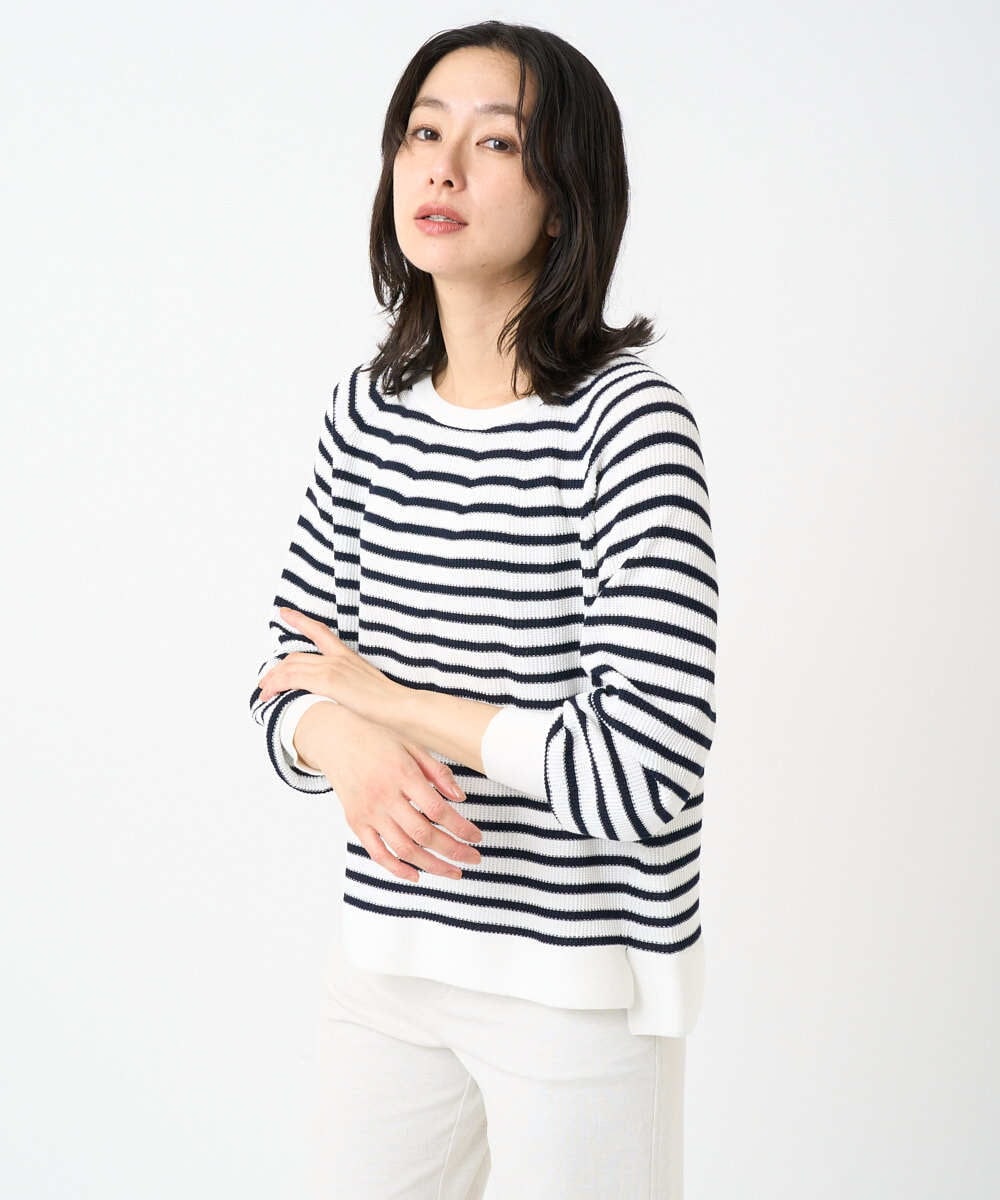 PHFGE43230 GEORGES RECH(小さいサイズ)(メゾン ドゥ サンク) [アンサンブル対応]畦タック柄ニットプルオーバー ホワイト(ボーダー柄)