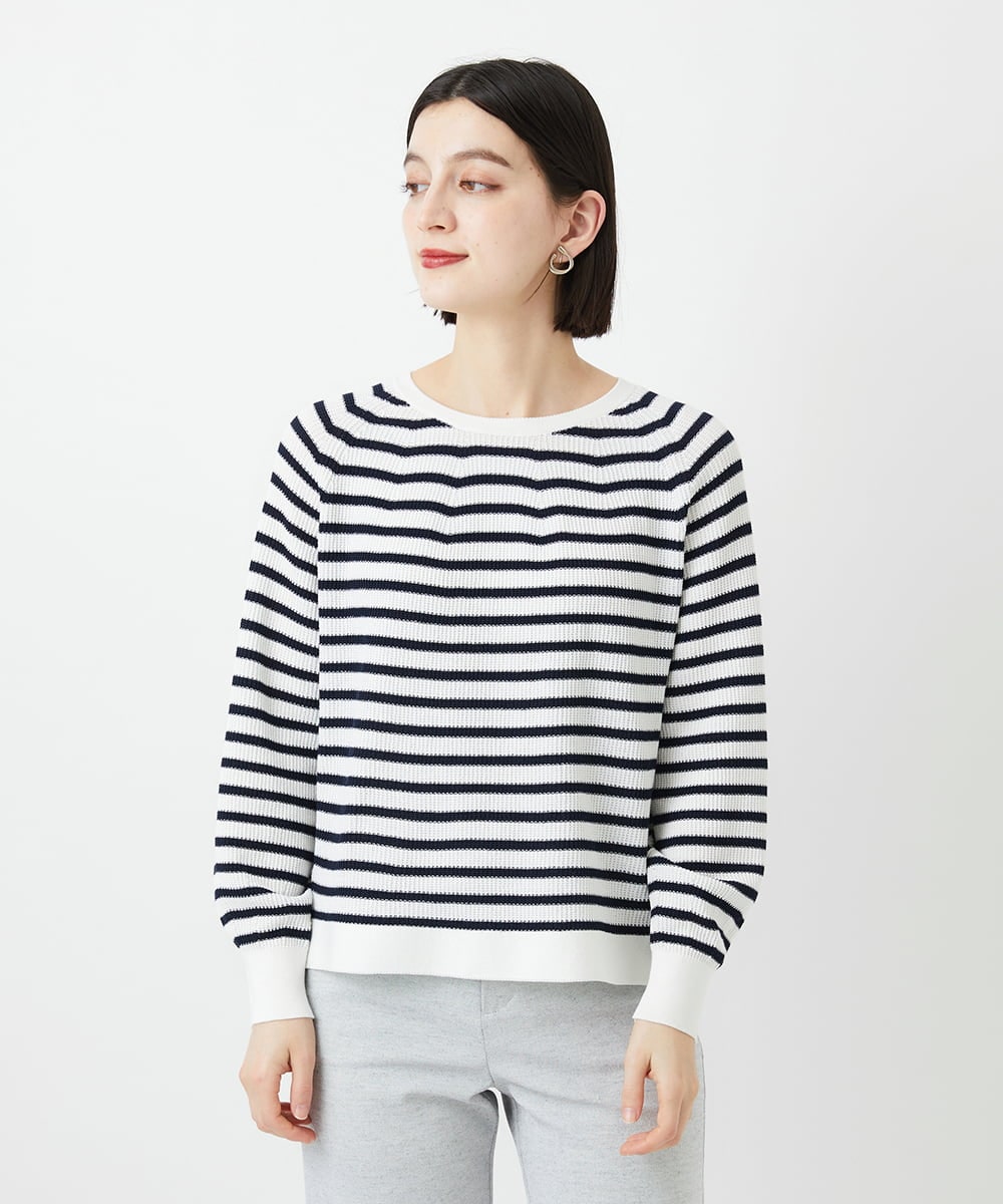 PHFGE43230 GEORGES RECH(小さいサイズ)(メゾン ドゥ サンク) [アンサンブル対応]畦タック柄ニットプルオーバー ホワイト(ボーダー柄)