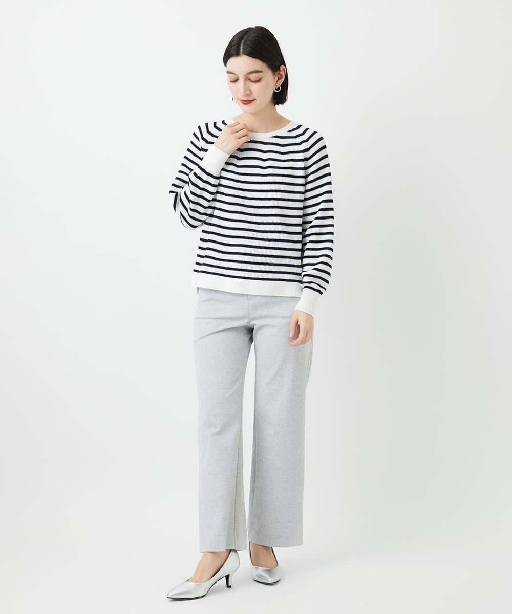 PHFGE43230 GEORGES RECH(小さいサイズ)(メゾン ドゥ サンク) [アンサンブル対応]畦タック柄ニットプルオーバー ホワイト(ボーダー柄)