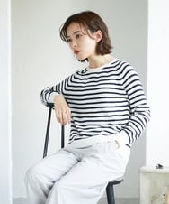 PHFGE43230 GEORGES RECH(小さいサイズ)(メゾン ドゥ サンク) [アンサンブル対応]畦タック柄ニットプルオーバー ホワイト(ボーダー柄)