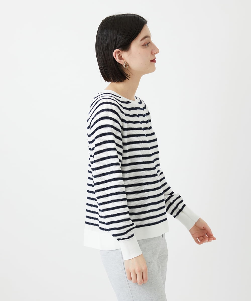 PHFGE43230 GEORGES RECH(小さいサイズ)(メゾン ドゥ サンク) [アンサンブル対応]畦タック柄ニットプルオーバー ホワイト(ボーダー柄)