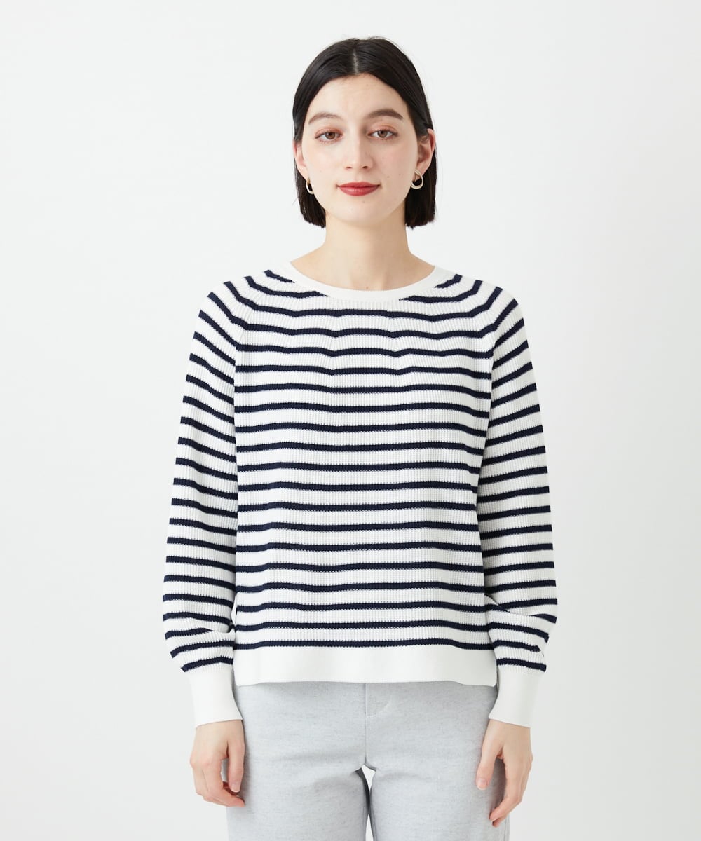 PHFGE43230 GEORGES RECH(小さいサイズ)(メゾン ドゥ サンク) [アンサンブル対応]畦タック柄ニットプルオーバー ホワイト(ボーダー柄)