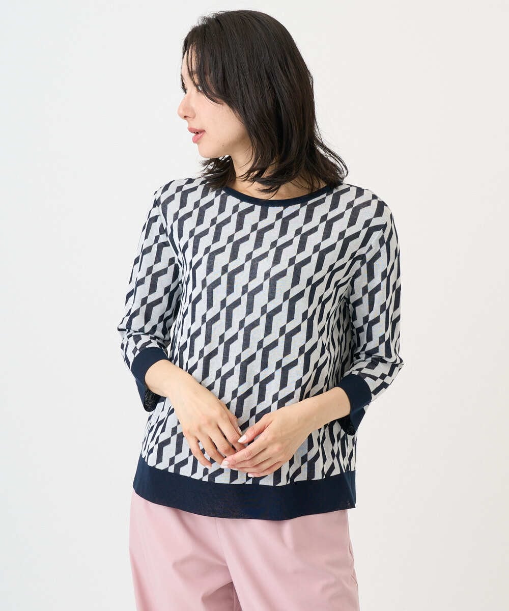 PHFGF53250 GEORGES RECH(小さいサイズ)(メゾン ドゥ サンク)  [日本製]ハイゲージ幾何ジャカードニット ネイビー