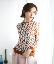 PHFGF53250 GEORGES RECH(小さいサイズ)(メゾン ドゥ サンク)  [日本製]ハイゲージ幾何ジャカードニット ネイビー