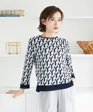 PHFGF53250 GEORGES RECH(小さいサイズ)(メゾン ドゥ サンク)  [日本製]ハイゲージ幾何ジャカードニット ネイビー