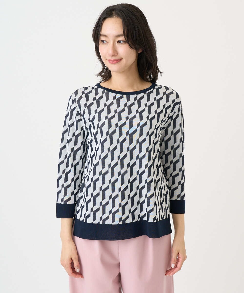 PHFGF53250 GEORGES RECH(小さいサイズ)(メゾン ドゥ サンク)  [日本製]ハイゲージ幾何ジャカードニット ネイビー