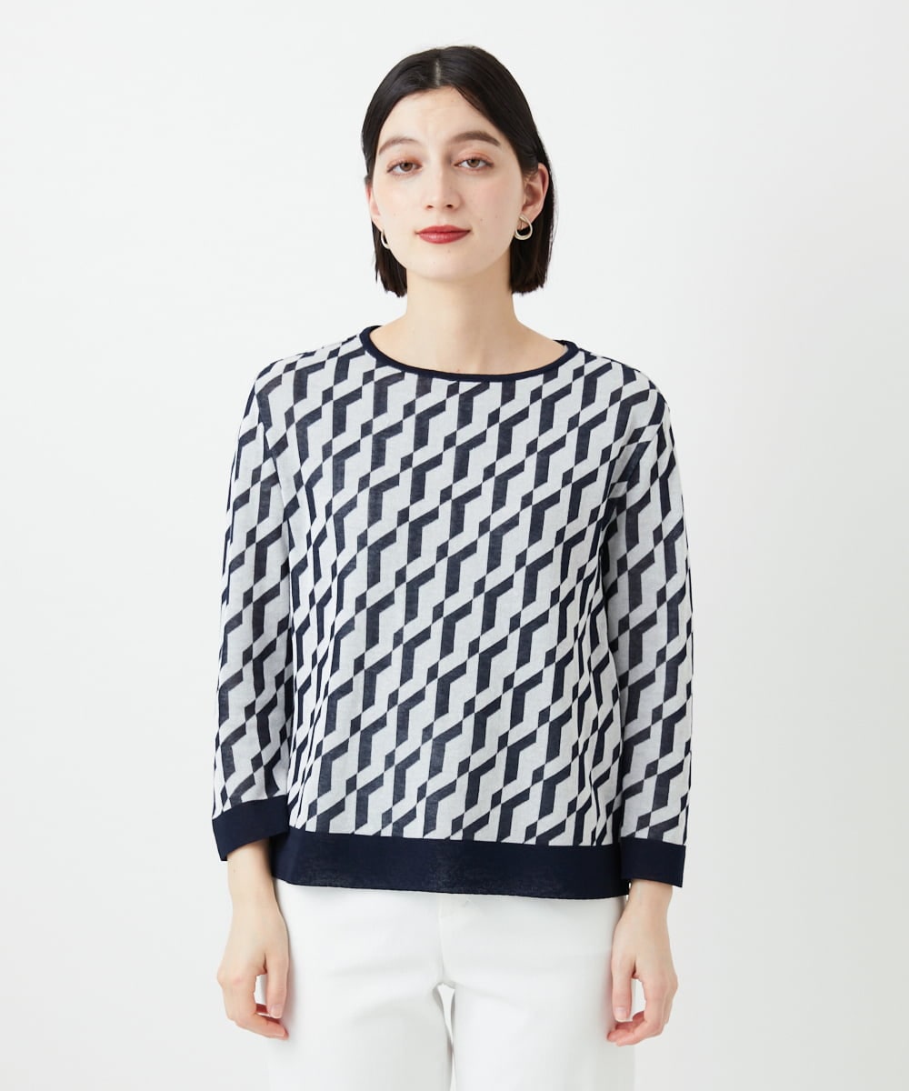 PHFGF53250 GEORGES RECH(小さいサイズ)(メゾン ドゥ サンク)  [日本製]ハイゲージ幾何ジャカードニット ネイビー