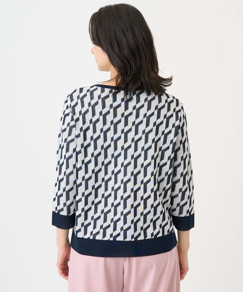 PHFGF53250 GEORGES RECH(小さいサイズ)(メゾン ドゥ サンク)  [日本製]ハイゲージ幾何ジャカードニット ネイビー