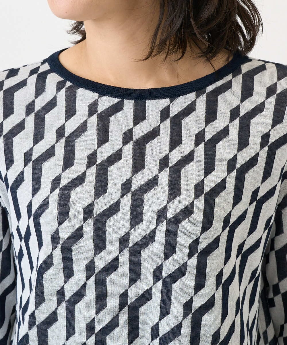 PHFGF53250 GEORGES RECH(小さいサイズ)(メゾン ドゥ サンク)  [日本製]ハイゲージ幾何ジャカードニット ネイビー