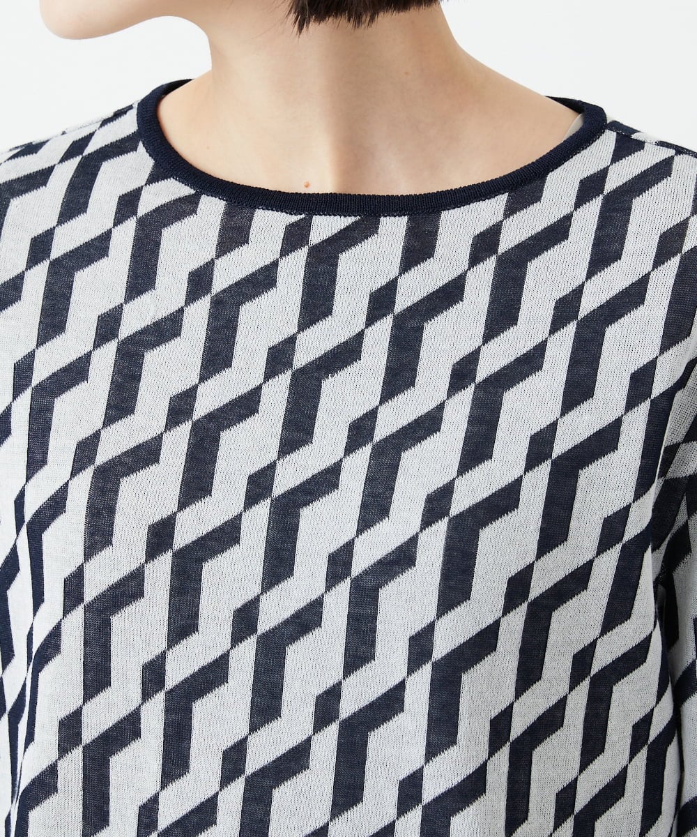 PHFGF53250 GEORGES RECH(小さいサイズ)(メゾン ドゥ サンク)  [日本製]ハイゲージ幾何ジャカードニット ネイビー