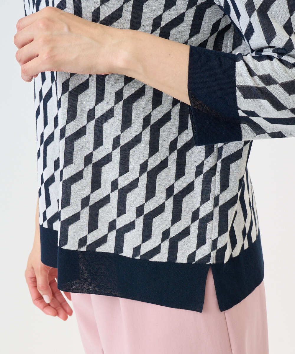 PHFGF53250 GEORGES RECH(小さいサイズ)(メゾン ドゥ サンク)  [日本製]ハイゲージ幾何ジャカードニット ネイビー