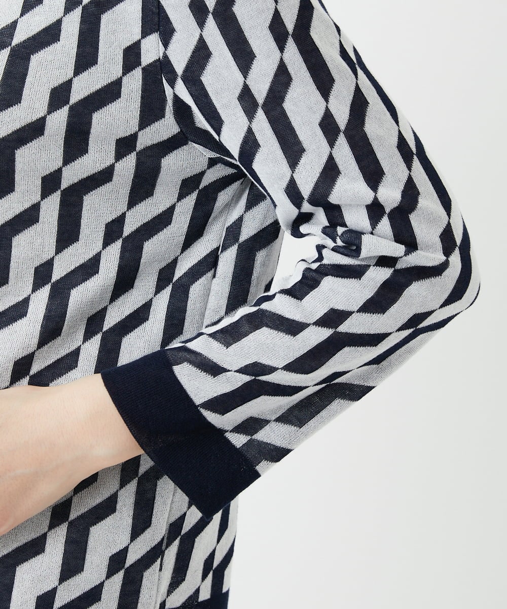 PHFGF53250 GEORGES RECH(小さいサイズ)(メゾン ドゥ サンク)  [日本製]ハイゲージ幾何ジャカードニット ネイビー