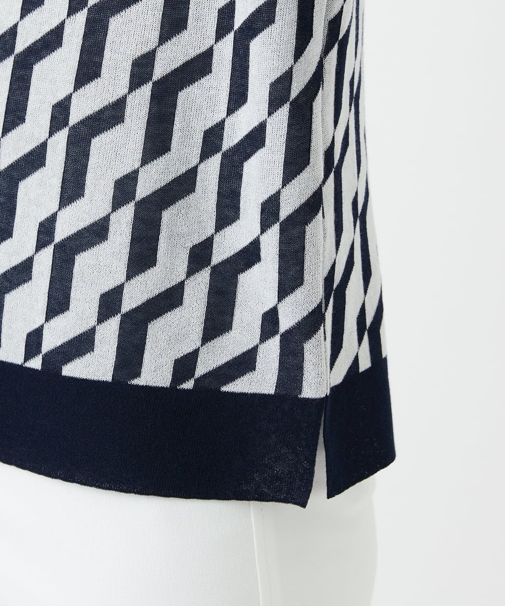 PHFGF53250 GEORGES RECH(小さいサイズ)(メゾン ドゥ サンク)  [日本製]ハイゲージ幾何ジャカードニット ネイビー