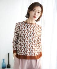 PHFGF53250 GEORGES RECH(小さいサイズ)(メゾン ドゥ サンク)  [日本製]ハイゲージ幾何ジャカードニット ベージュ