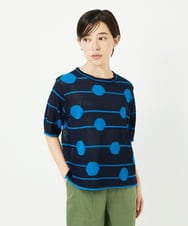 PHFHB07290 GEORGES RECH(小さいサイズ)(メゾン ドゥ サンク) ペーパーヤーンドット5分袖ニット ネイビー