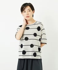 PHFHB07290 GEORGES RECH(小さいサイズ)(メゾン ドゥ サンク) ペーパーヤーンドット5分袖ニット アイボリー