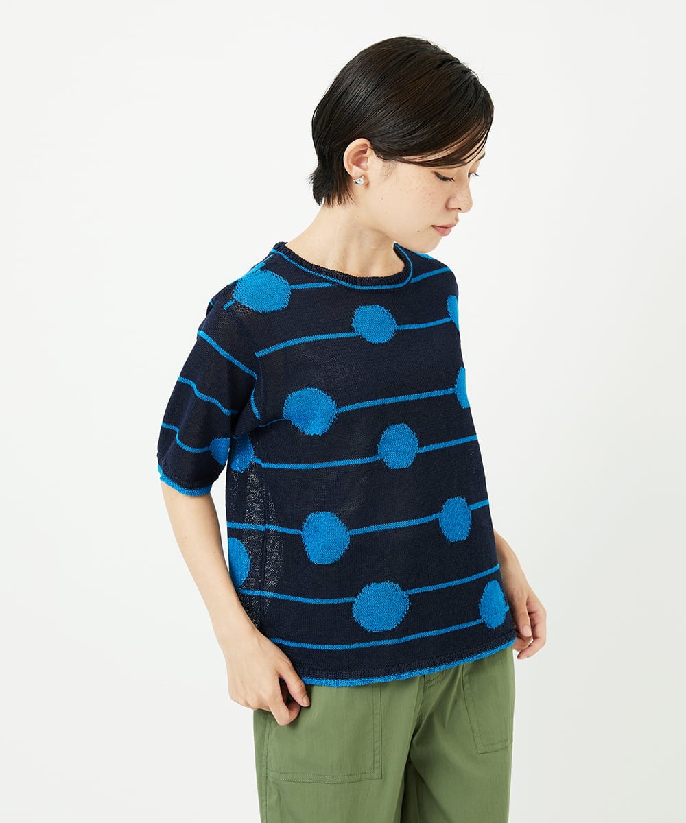 PHFHB07290 GEORGES RECH(小さいサイズ)(メゾン ドゥ サンク) ペーパーヤーンドット5分袖ニット アイボリー