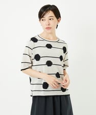 PHFHB07290 GEORGES RECH(小さいサイズ)(メゾン ドゥ サンク) ペーパーヤーンドット5分袖ニット アイボリー
