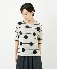 PHFHB07290 GEORGES RECH(小さいサイズ)(メゾン ドゥ サンク) ペーパーヤーンドット5分袖ニット アイボリー