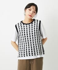 PHFHE65230 GEORGES RECH(小さいサイズ)(メゾン ドゥ サンク)  [2点セット]レイヤードチェックニットベスト ホワイト