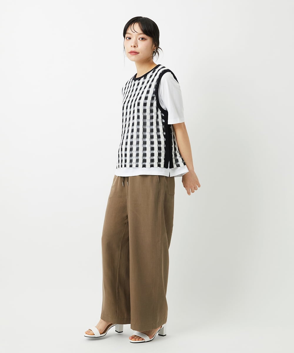PHFHE65230 GEORGES RECH(小さいサイズ)(メゾン ドゥ サンク)  [2点セット]レイヤードチェックニットベスト ホワイト