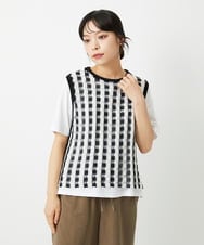 PHFHE65230 GEORGES RECH(小さいサイズ)(メゾン ドゥ サンク)  [2点セット]レイヤードチェックニットベスト ホワイト